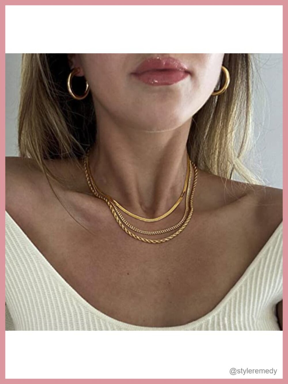 14K Gold Plated Herringbone Snake Choker Necklace Set Non Tarnish - Picture 2 of 6